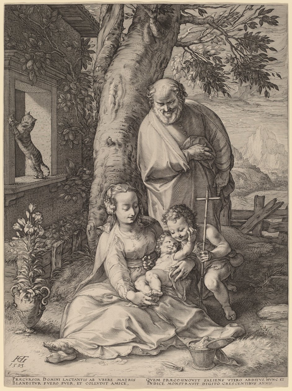 Den hellige familie med spædbarnet Johannes Døberen af Hendrik Goltzius