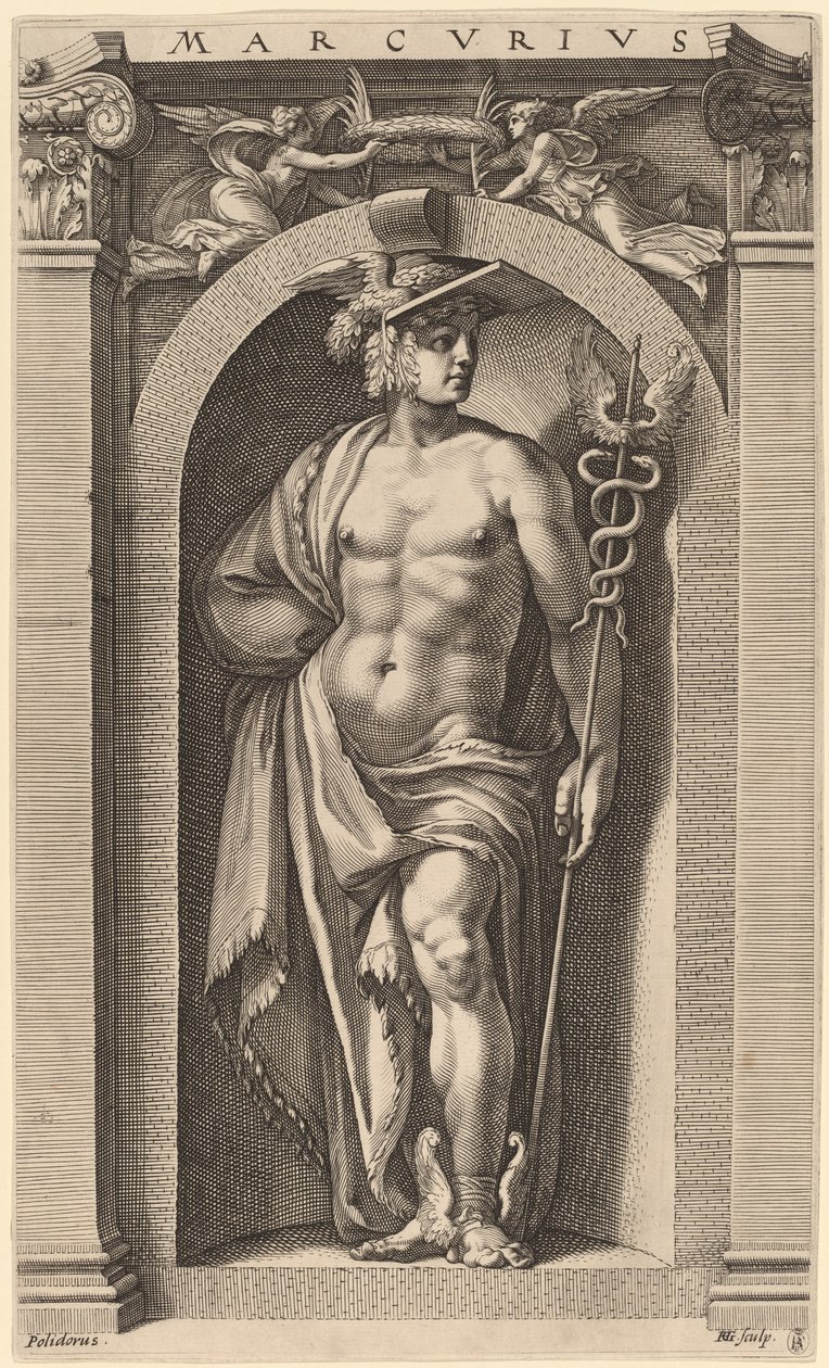 Merkur af Hendrik Goltzius after Polidoro da Caravaggio