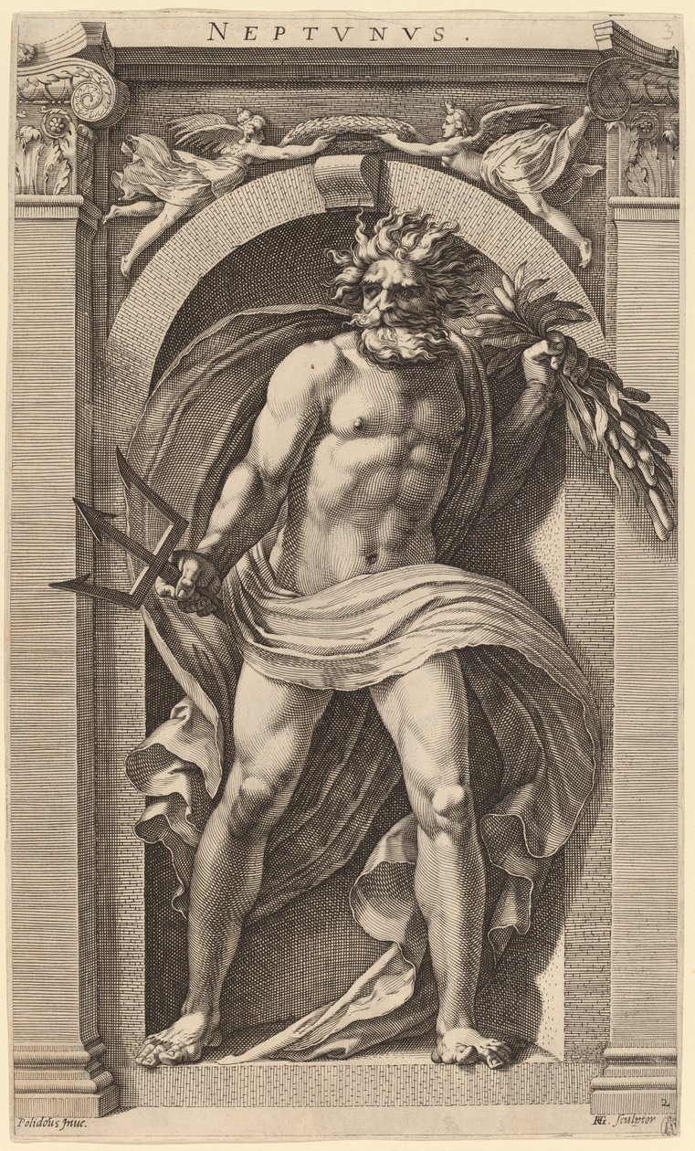 Neptun af Hendrik Goltzius after Polidoro da Caravaggio