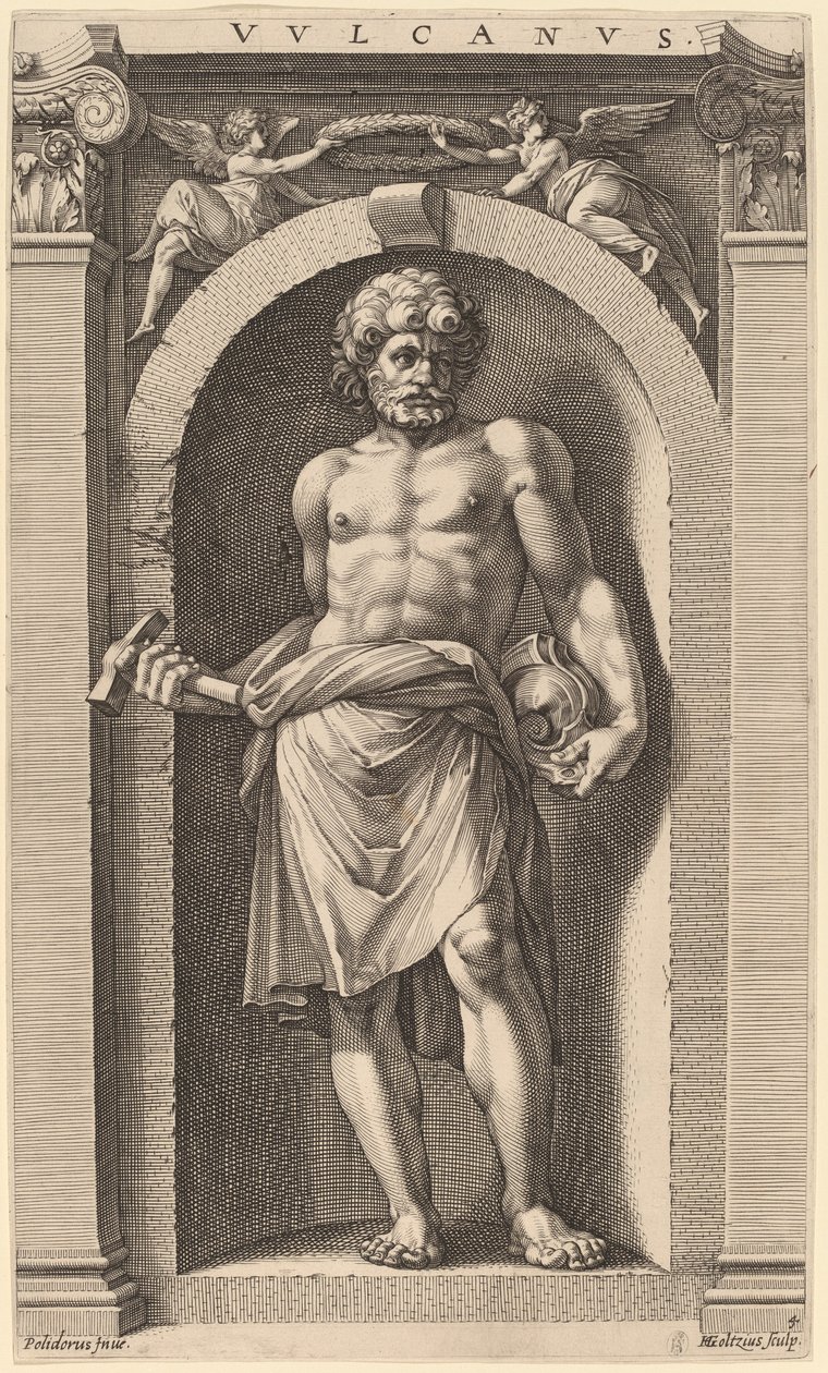 Vulcan af Hendrik Goltzius after Polidoro da Caravaggio