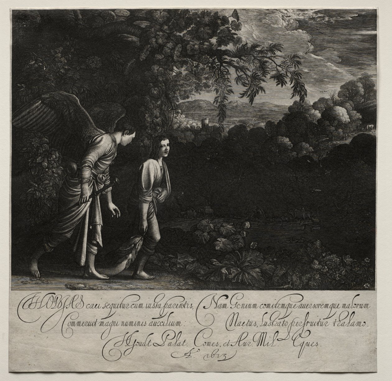 Tobias og englen (stor tallerken) af Hendrik Goudt