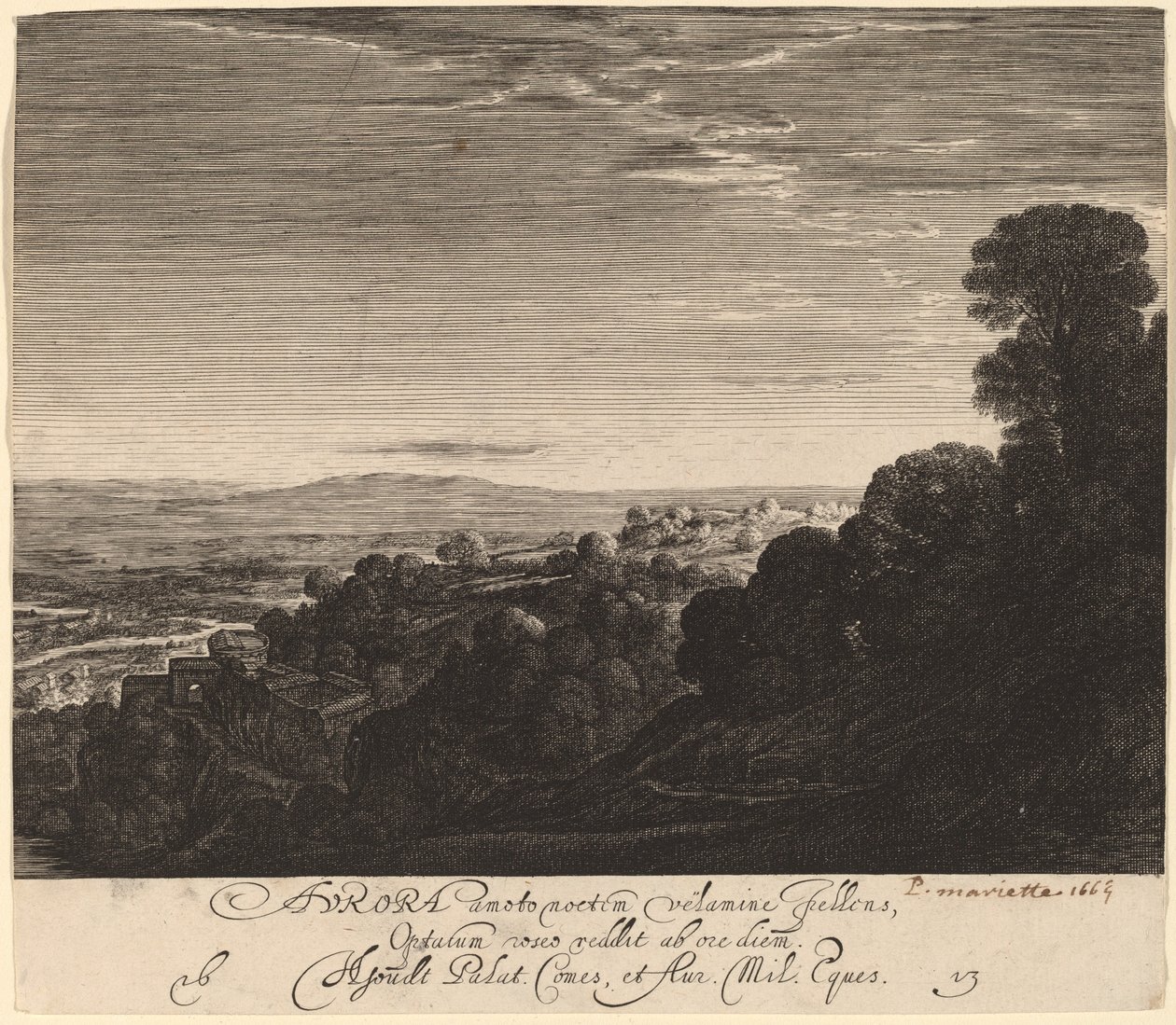 Landskab ved daggry: Aurora af Hendrik Goudt after Adam Elsheimer
