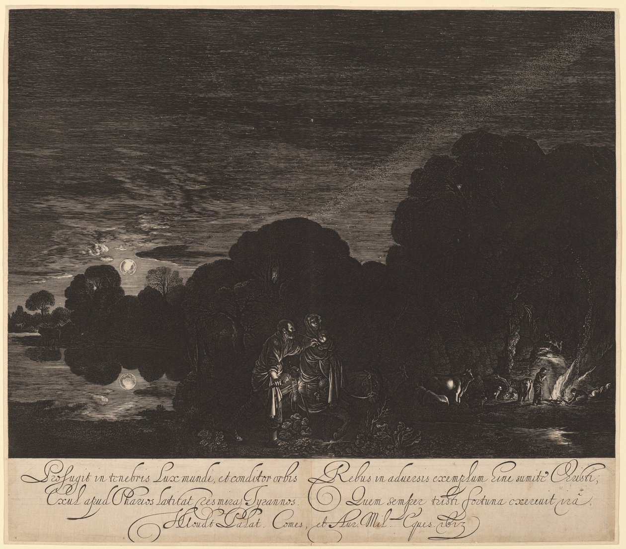Flugten til Egypten af Hendrik Goudt after Adam Elsheimer