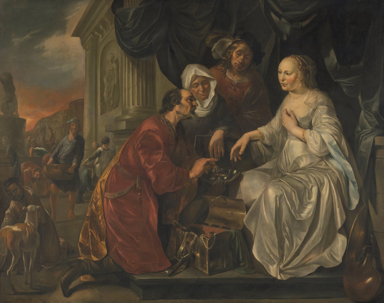 Rebecca modtager gaver fra Abrahams tjener af Hendrik Heerschop