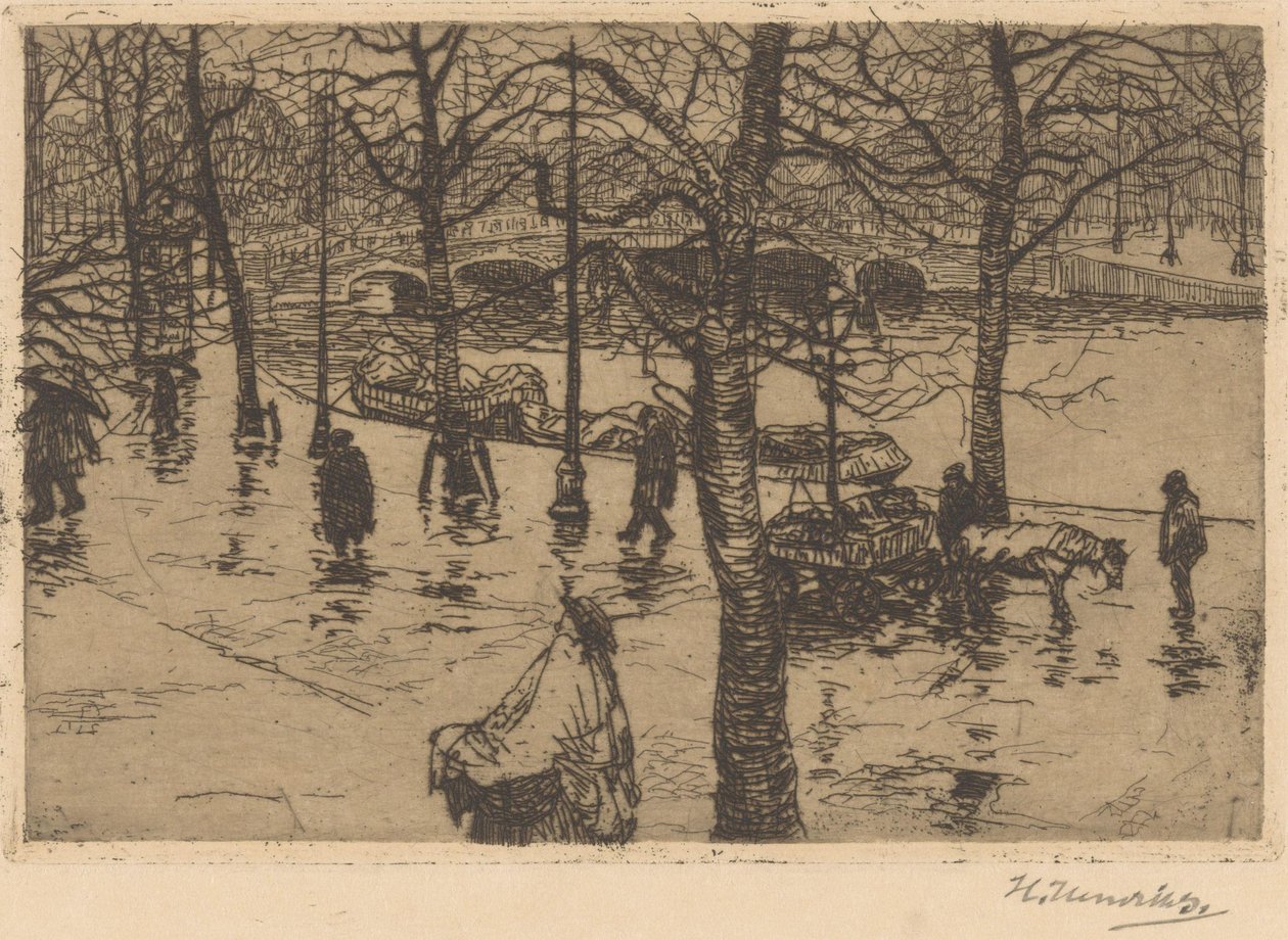 Kanal i regnvejr af Hendrik Henrichs (signed by artist)