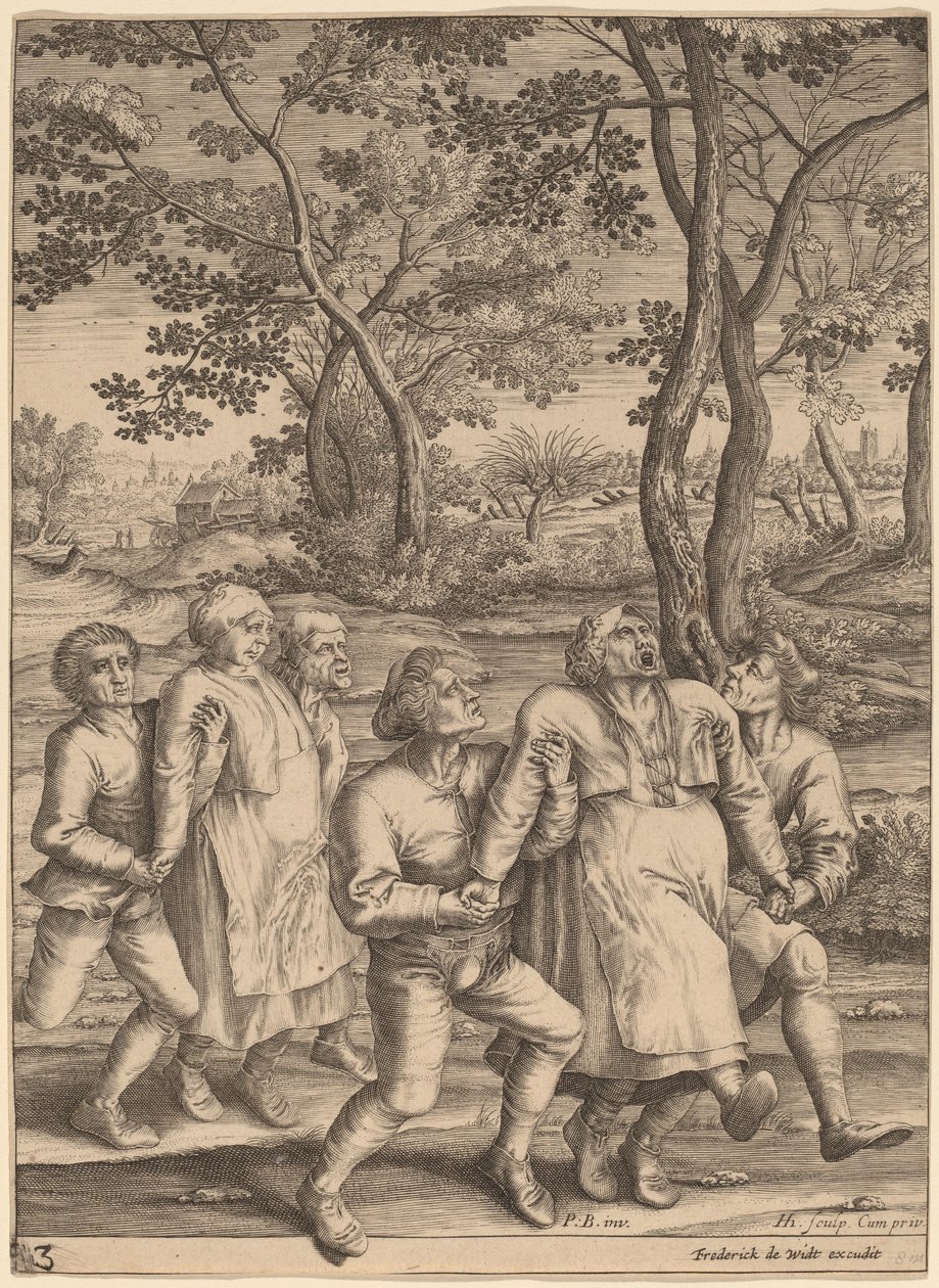 Epileptikere går til højre af Hendrik Hondius I after Pieter Bruegel the Elder
