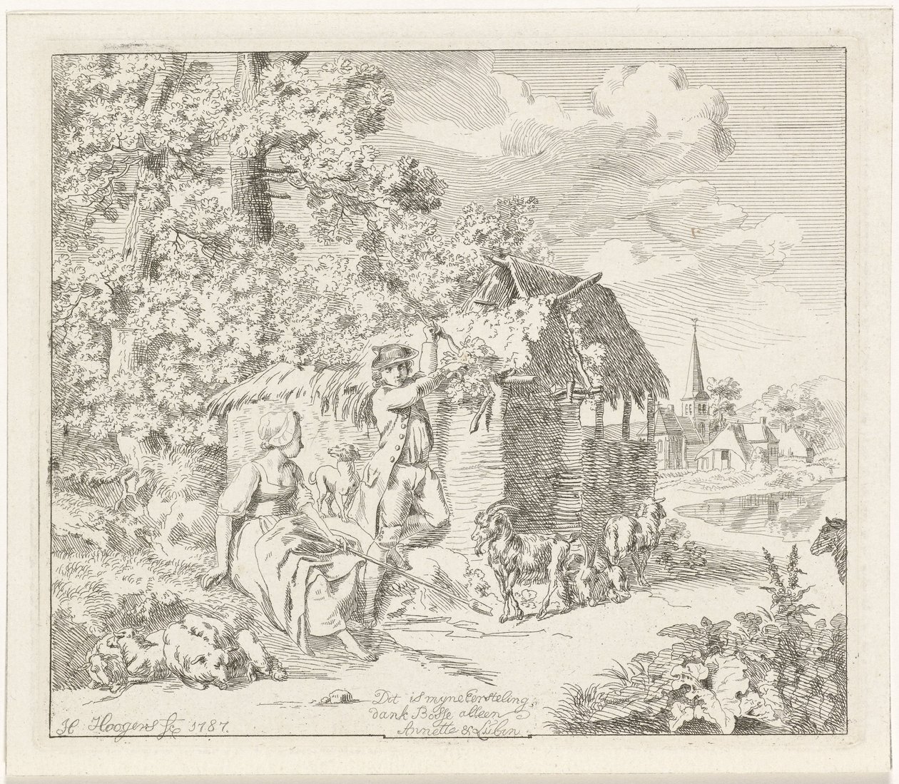 Hyrdinde og ung mand ved en lade Annette og Lubin (titel på objekt) af Hendrik Hoogers