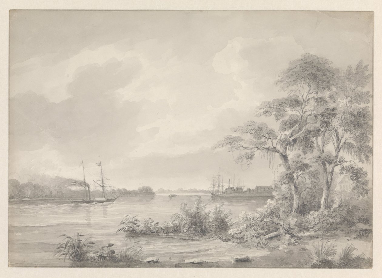 Fort Zeelandia set, når man sejler op ad Surinam-floden af Hendrik Huygens