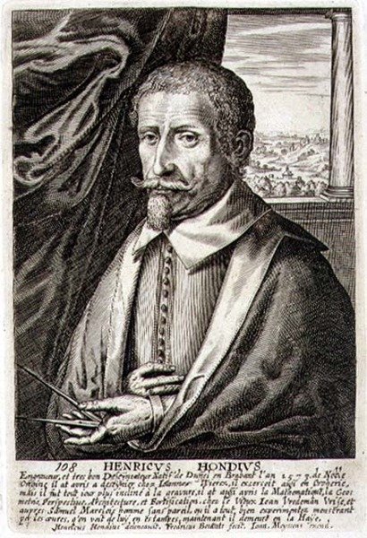 Selvportræt, tavle 108 fra en række portrætter af kunstnere, graveret af Frederik Bouttats II (fl.1643-76) (stik) af Hendrik I (after) Hondius