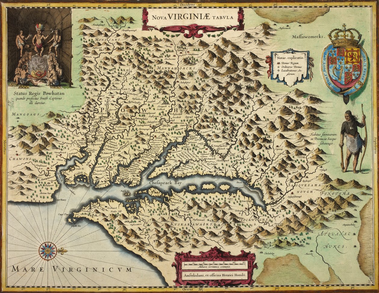 Et kort over Virginia (håndfarvet gravering) af Hendrik I Hondius