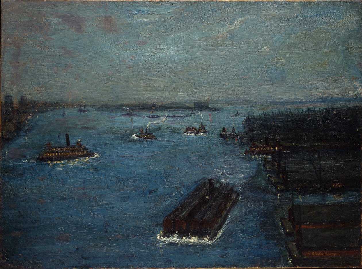 East River, tidlig aften, ca. 1908 (olie på lærred) af Hendrik J. Glintenkamp