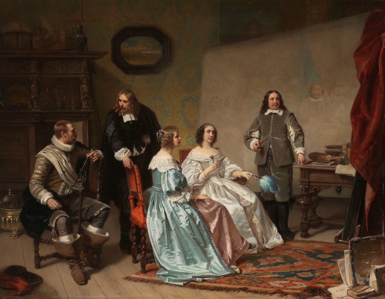 Prinsessen af Orange på besøg i Bartholomeus van der Helsts værksted af Hendrik Jacobus Scholten