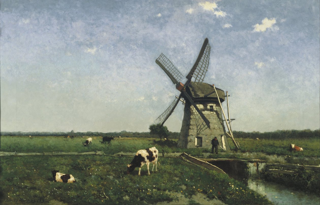 Landskab med vindmølle nær Schiedam, 1873 af Hendrik Johannes Weissenbruch