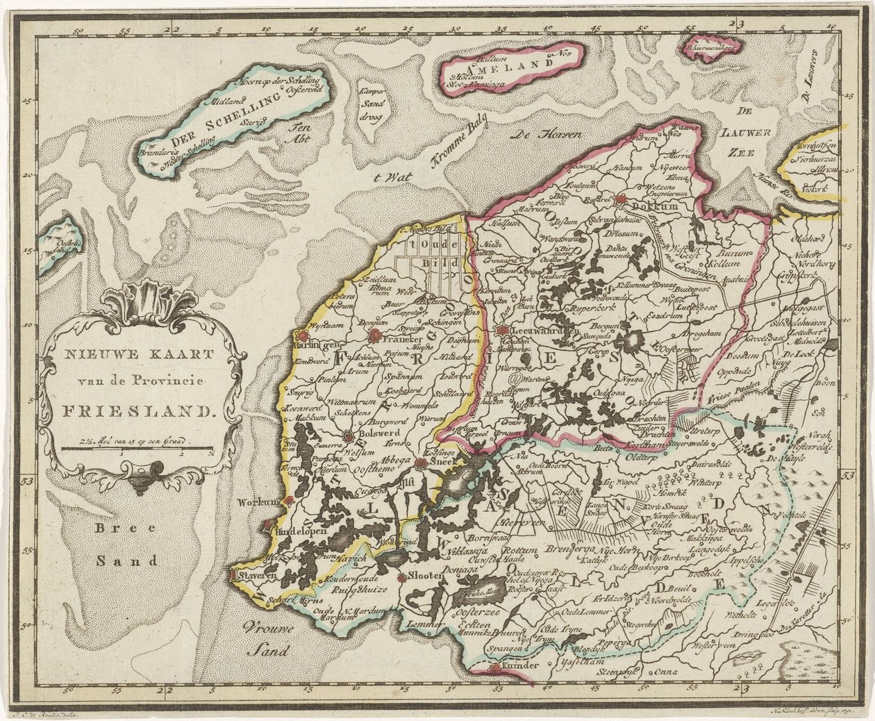 Kort over Friesland Nyt kort over provinsen Friesland (titel på objekt) af Hendrik Kloekhoff