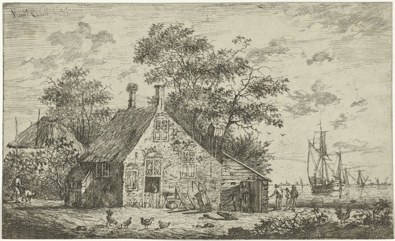 Gård ved en flod af Hendrik Kobell