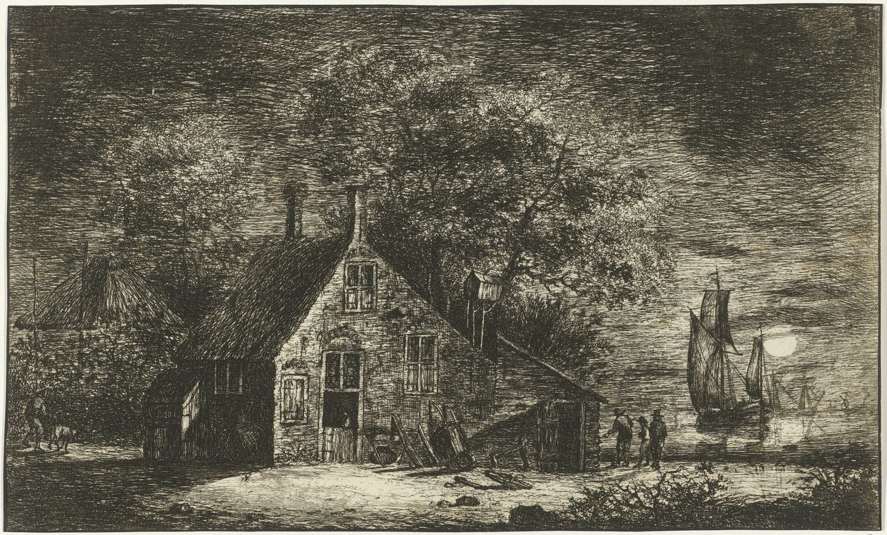 Gård ved en flod af Hendrik Kobell