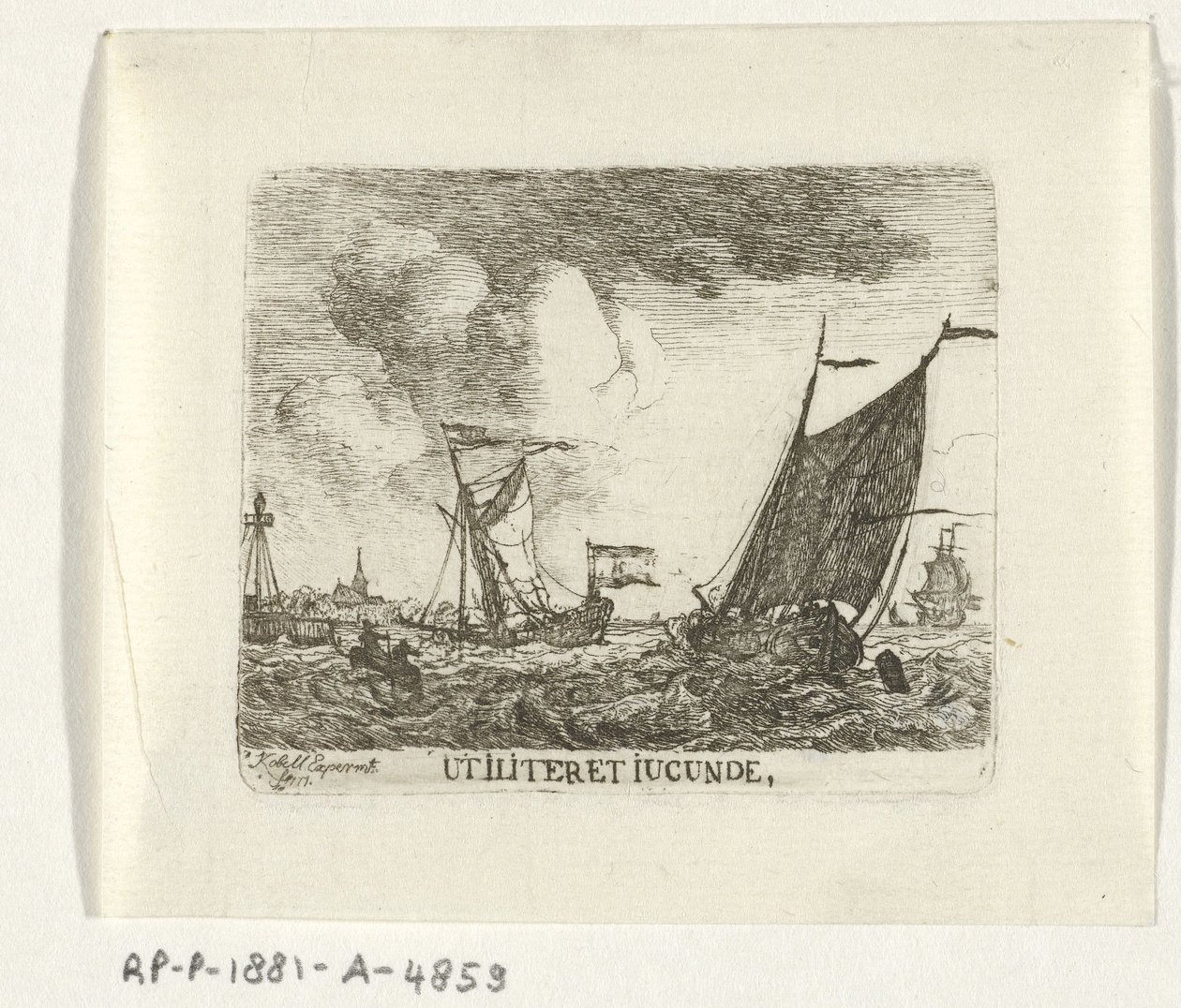 Schepen op woelig vand Nyttigt og underholdende (titel på objekt) af Hendrik Kobell