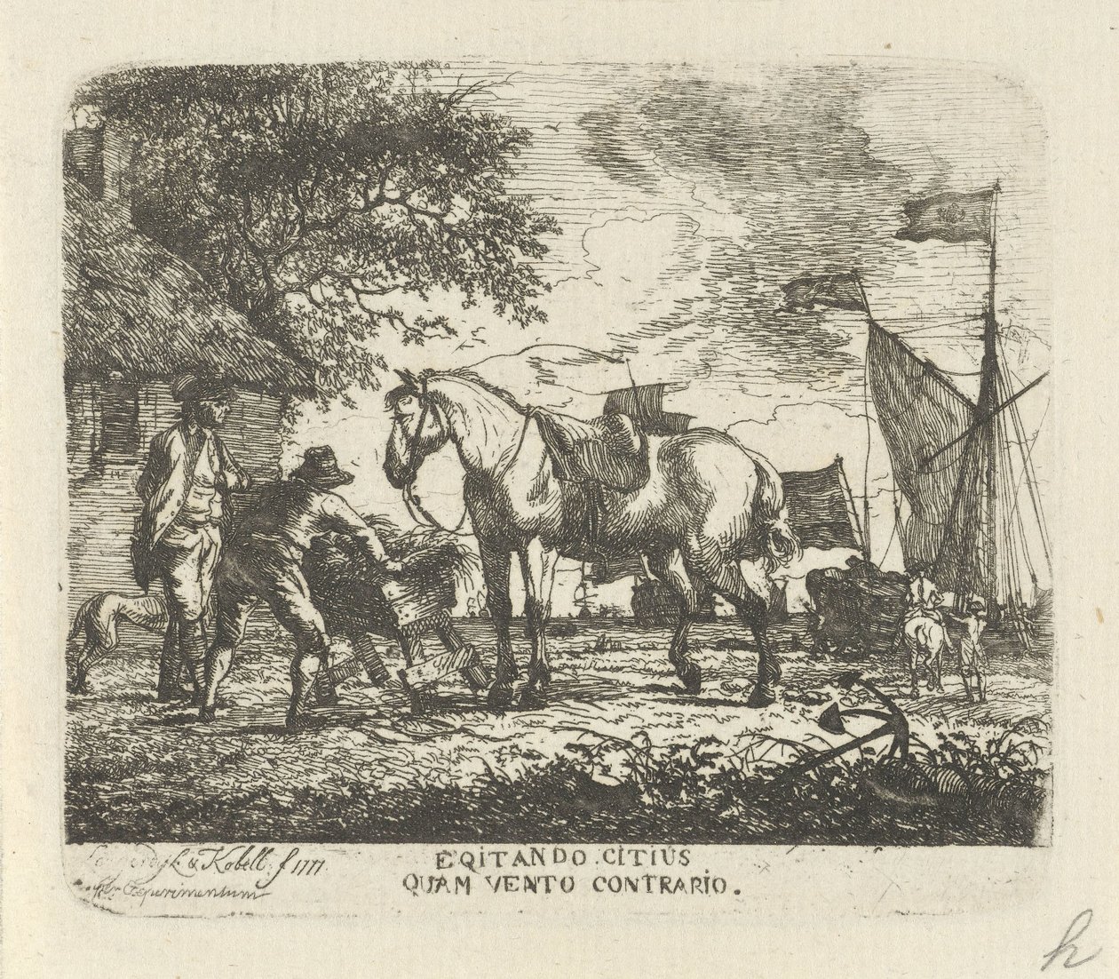 At fodre hesten Egitando citius quam vento contrario (titel på objekt) af Hendrik Kobell