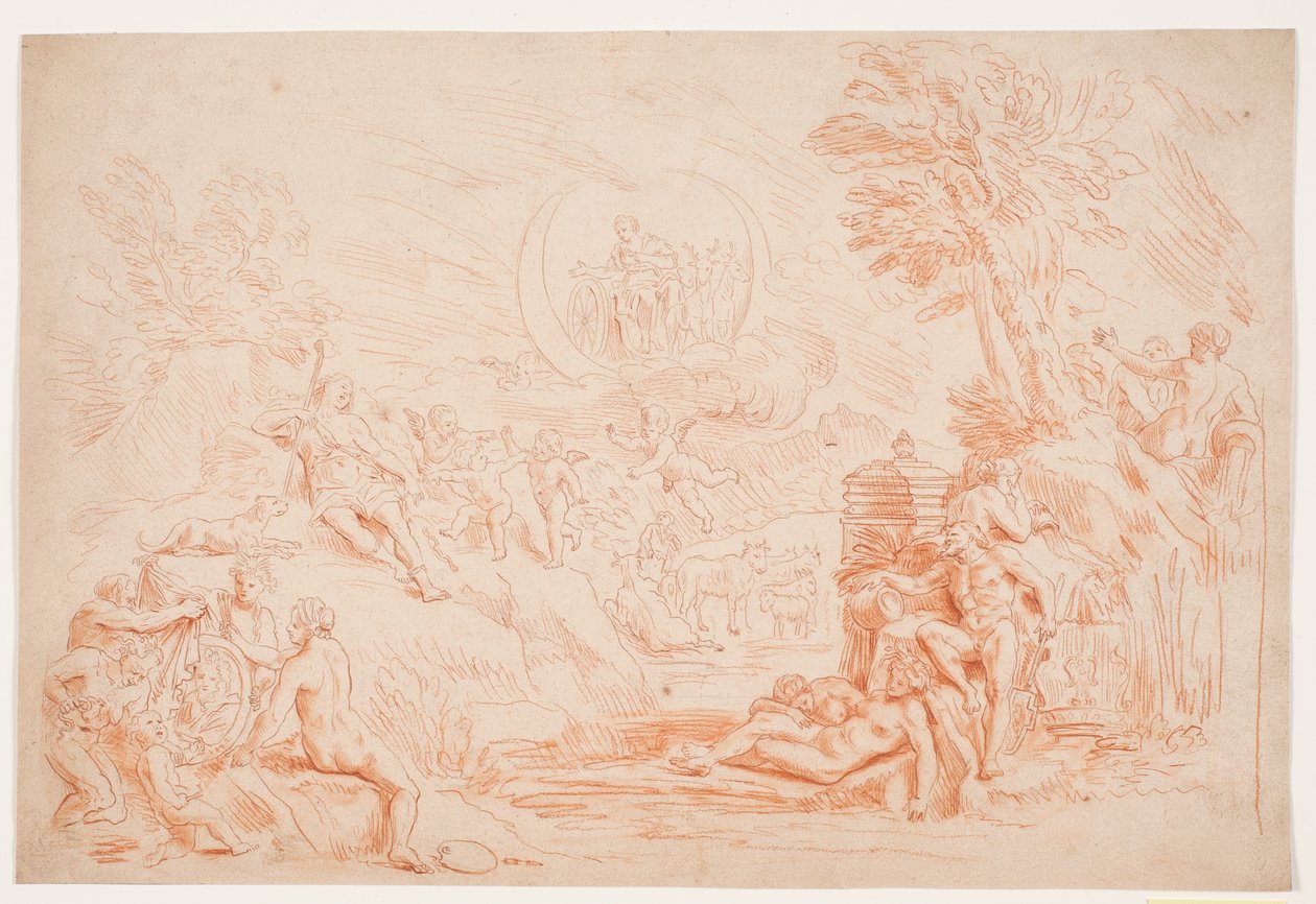 Landskab med allegoriske figurer af Hendrik Krock