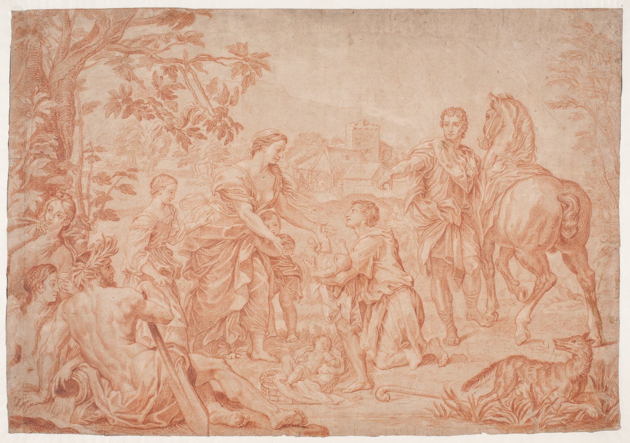 Romulus og Remus (Livy 1, 4). Studie efter Carlo Marattis maleri i Sanssouci, Potsdam (udf. 1692 for Niccolo Maria Pallavicini) af Hendrik Krock