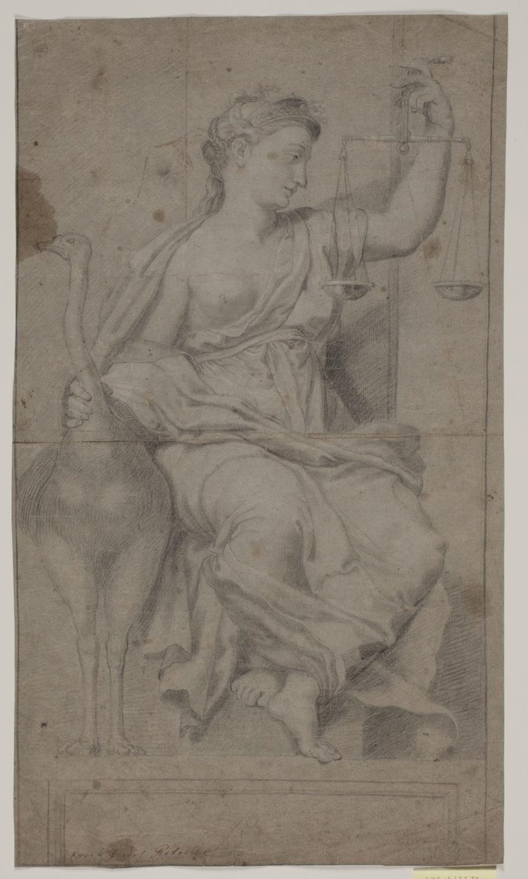 Siddende Justitia. (Studie efter figur i Sala di Costantino, Vatikanet, Rom) af Hendrik Krock