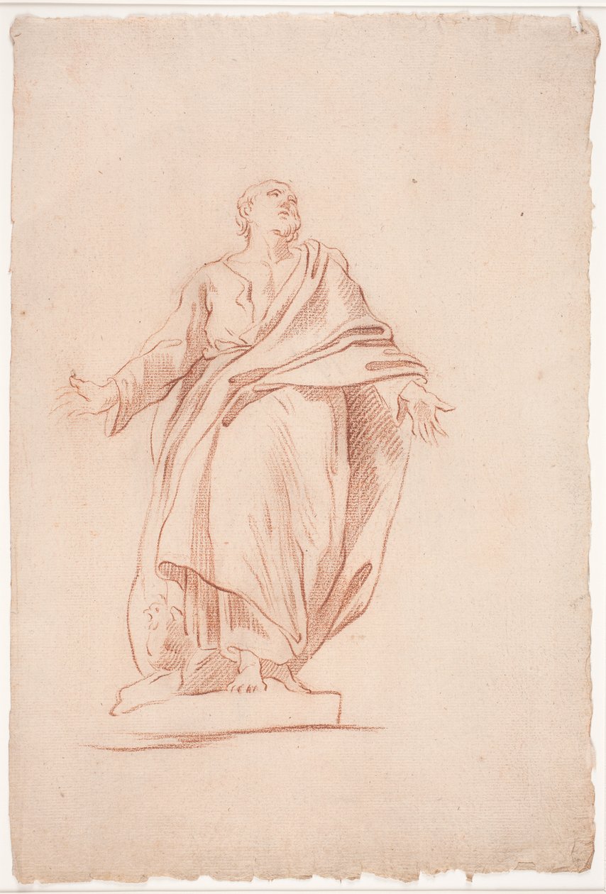 Stående mand med udbredte arme, på en sokkel. (Studie efter skulptur). (En helgen) af Hendrik Krock