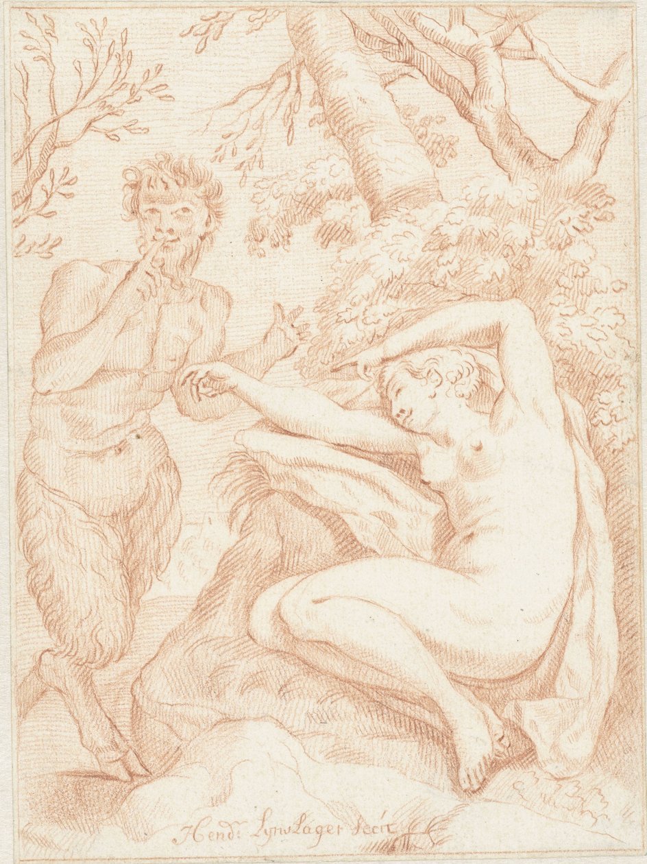 Satyr spionerer en sovende nymfe af Hendrik Lijnslager