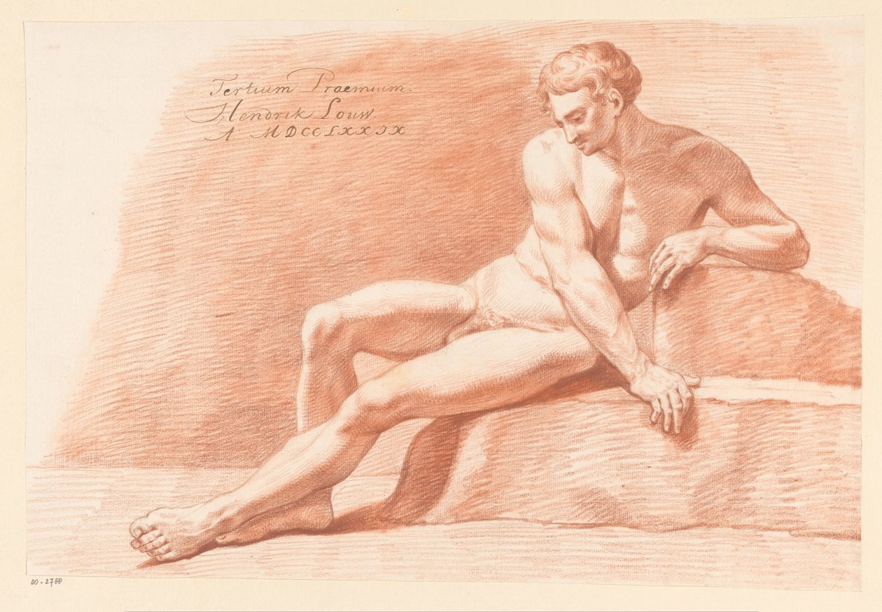 Siddende nøgen mand, set forfra (3. præmie 1779) af Hendrik Louw