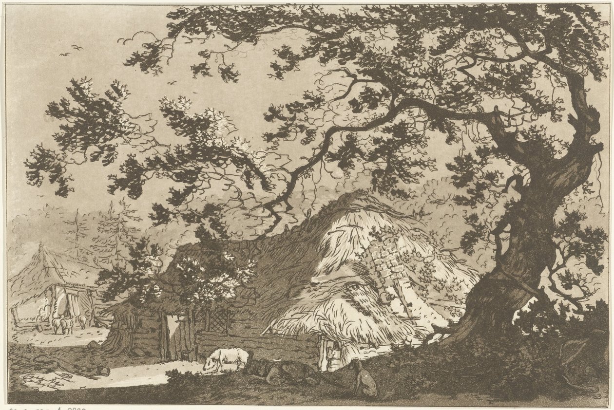 Landschap met twee boerderijen Tolv designs beregnet til brug for dem, der lærer at tegne landskab (serietitel) af Hendrik Meijer