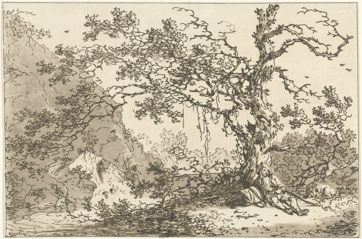 Hvilende rejsende med sin hund i et landskab Tolv designs beregnet til brug for dem, der lærer at tegne landskab (serietitel) af Hendrik Meijer