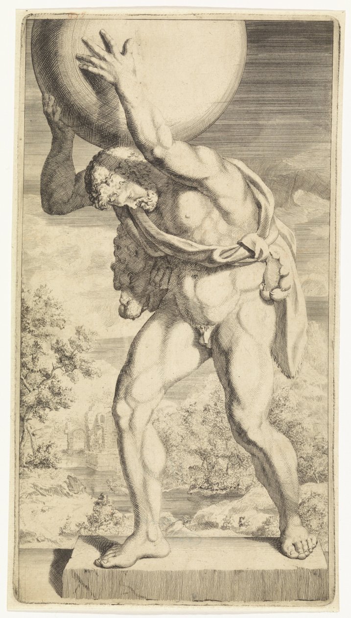 Statue af Hercules med himmelhvælvingen af Hendrik Pola