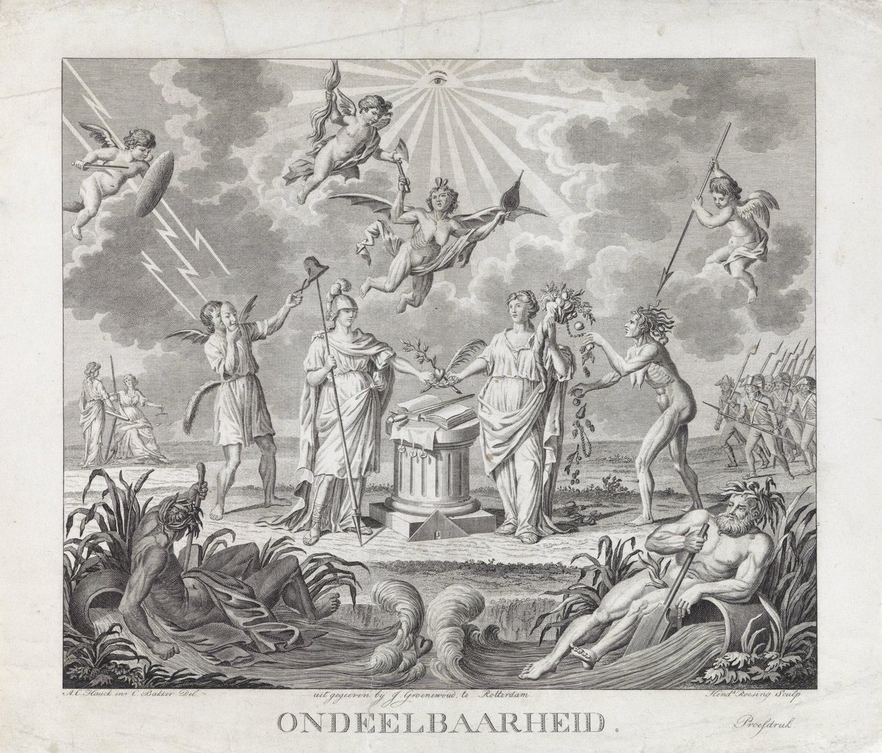 Allegori om udeleligheden, 1795 Udelelighed (titel på objekt) Fire allegorier om revolutionen i 1795 (serietitel) af Hendrik Roosing