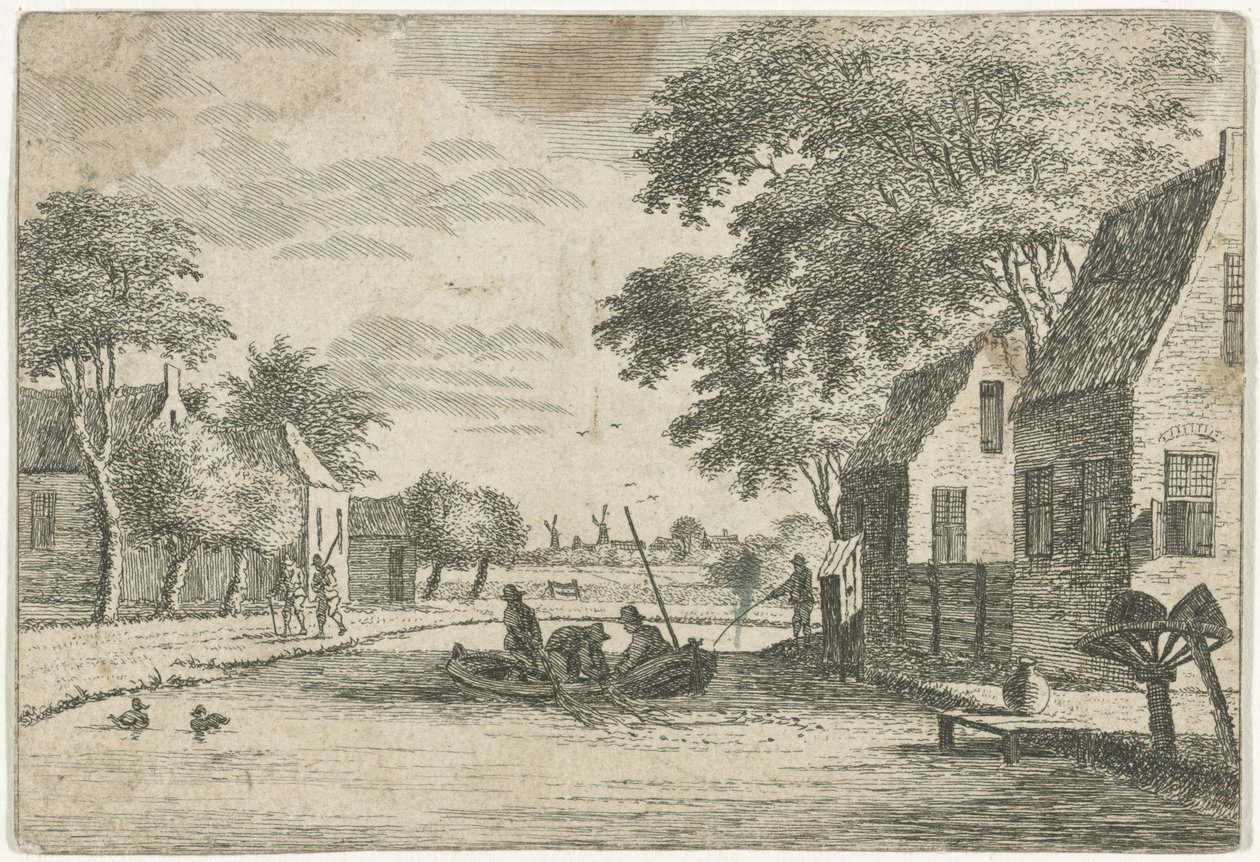 Udsigt over landsbyen med fiskere af Hendrik Roosing