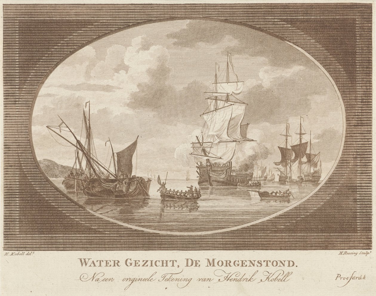 Skibe på roligt vand Water Face, De Morgenstond (titel på objekt) af Hendrik Roosing