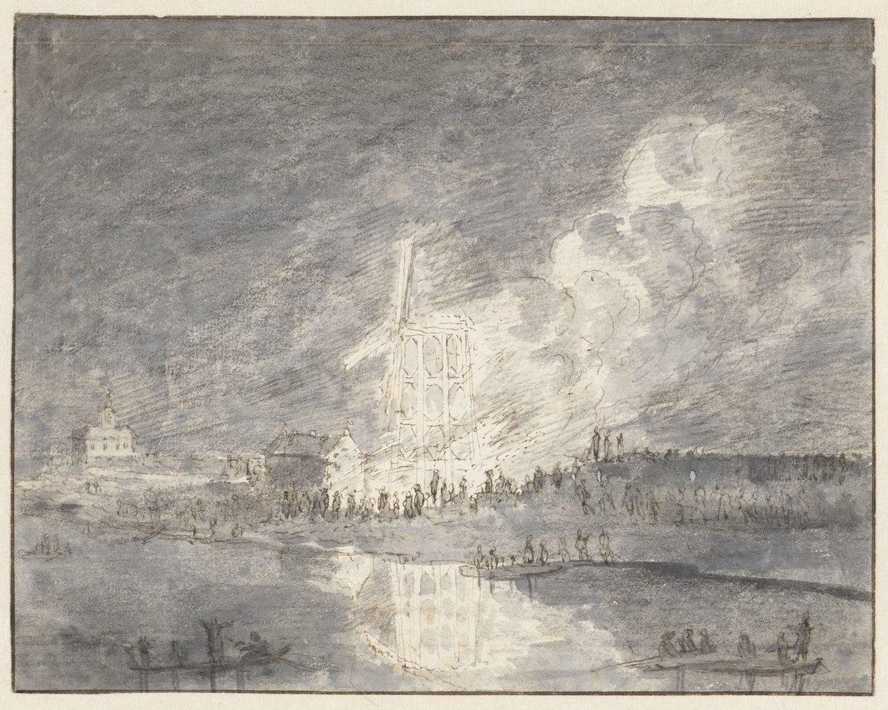 Brand i en mølle på Muiderdijk, ca. 1710 af Hendrik Spilman