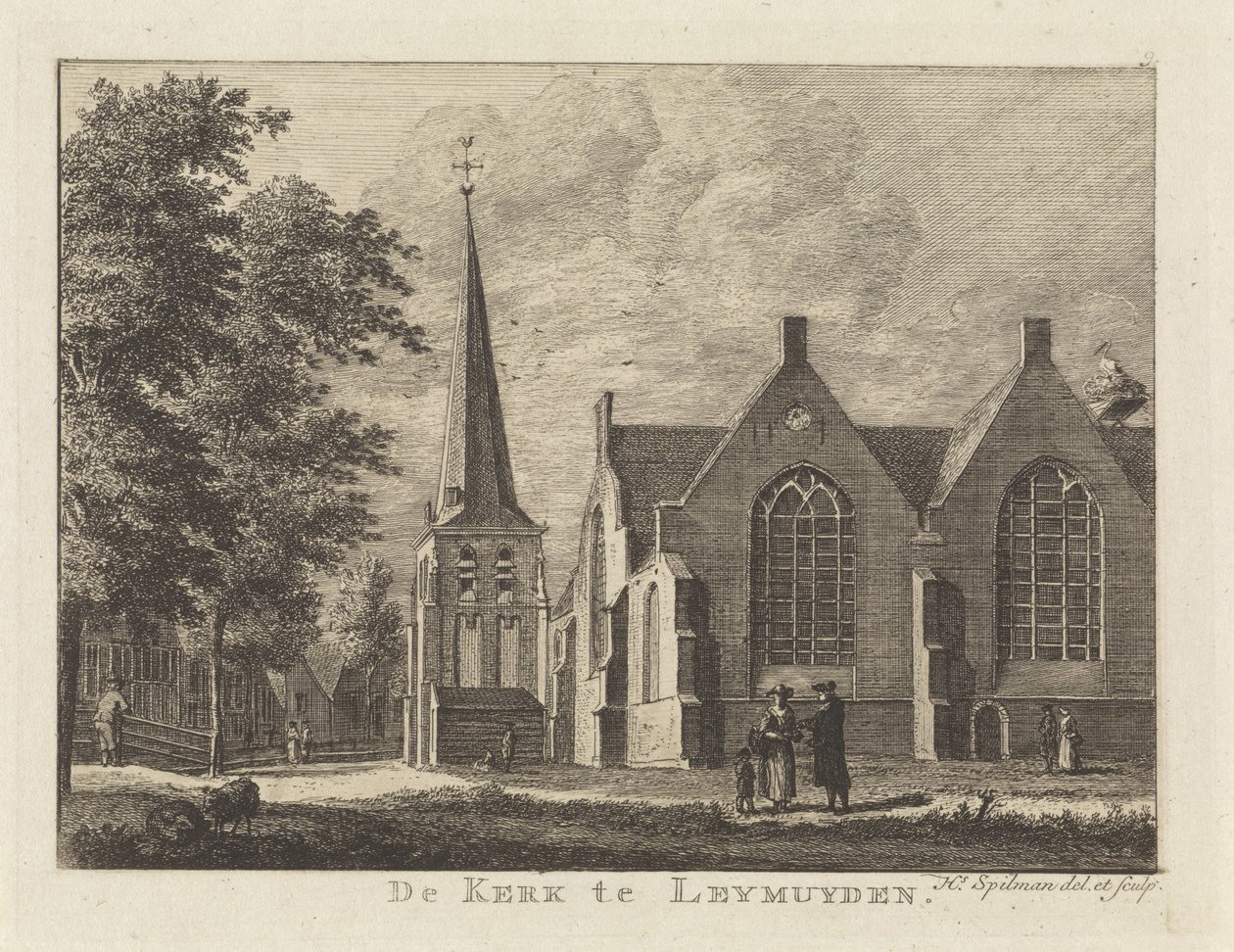 Udsigt over Leimuiden Kirken i Leymuyden (titel på objekt) af Hendrik Spilman