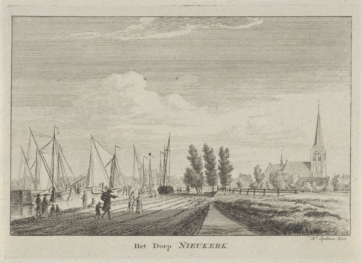 Udsigt over Nieuwerkerk aan den IJssel Landsbyen Nieukerk (titel på objekt) af Hendrik Spilman