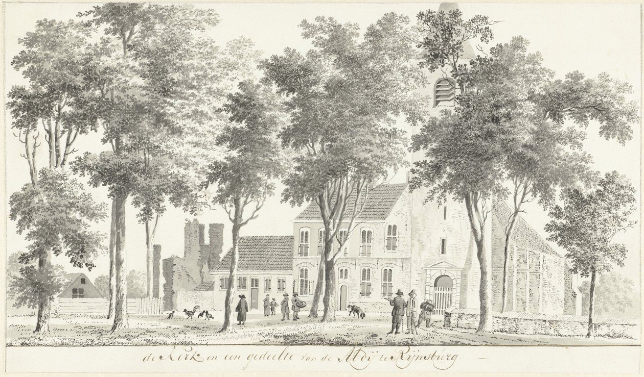 Kirke og en del af ruinerne af klosteret i Rijnsburg af Hendrik Tavenier
