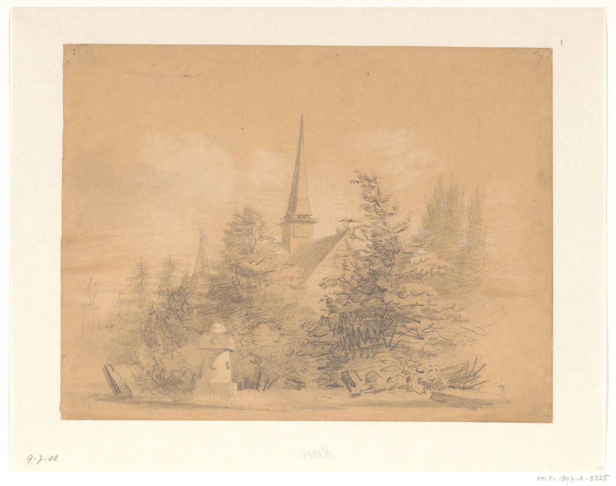 Kirke mellem træer af Hendrik Valkenburg