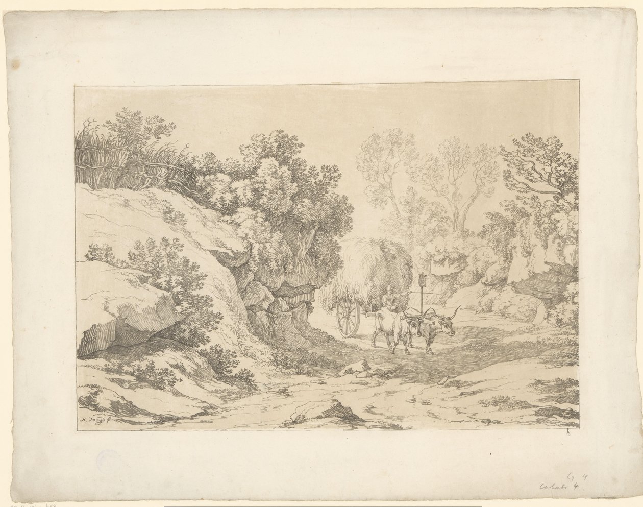 Høvogn på vejen Tentamina Lithographica (serietitel) Italienske landskaber (serietitel) af Hendrik Voogd