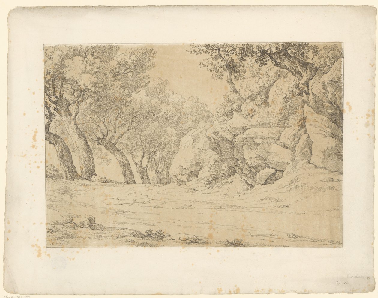 Allé med tilgroede klipper Tentamina Lithographica (serietitel) Italienske landskaber (serietitel) af Hendrik Voogd