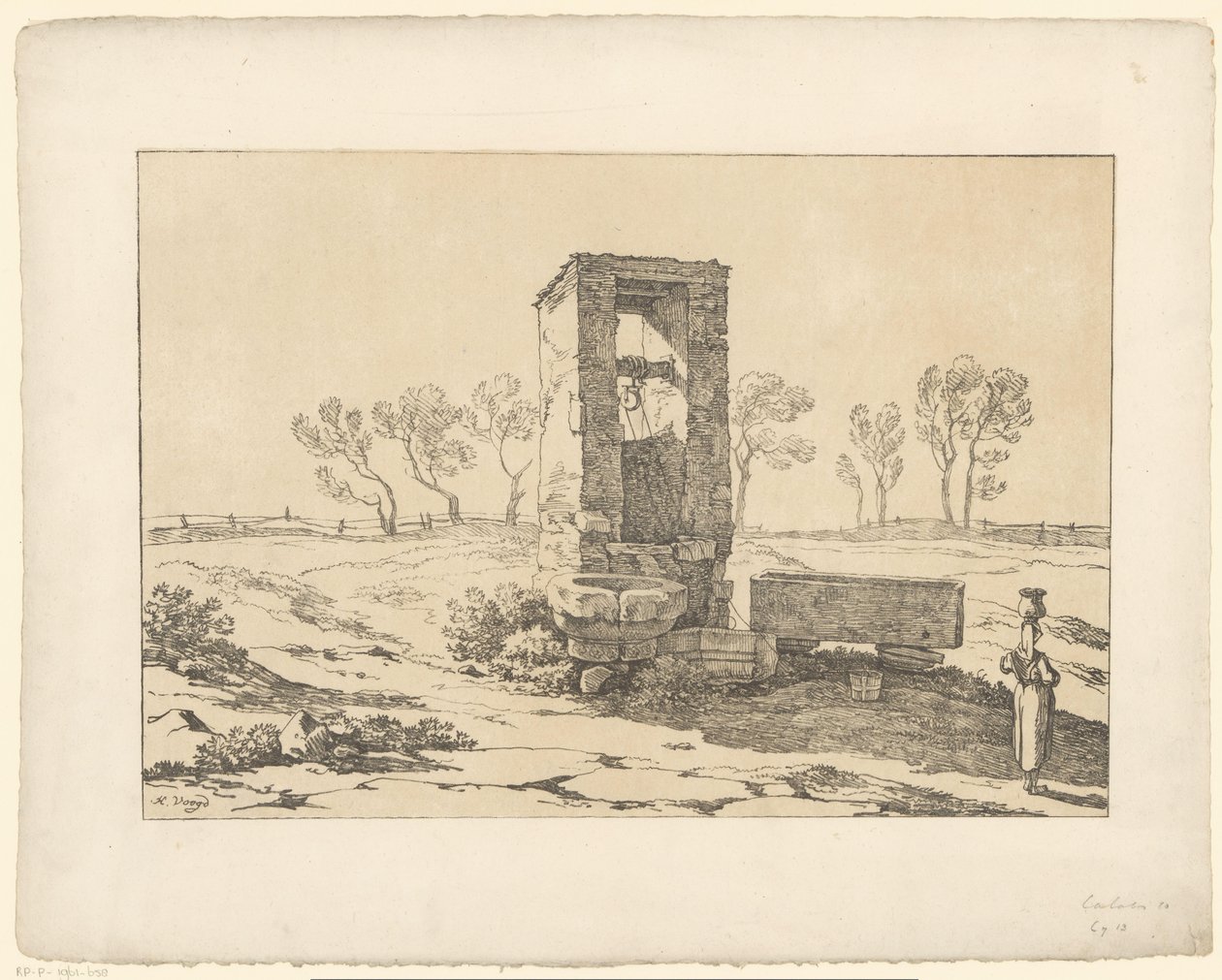 Kvinde ved godt Tentamina Lithographica (serietitel) Italienske landskaber (serietitel) af Hendrik Voogd