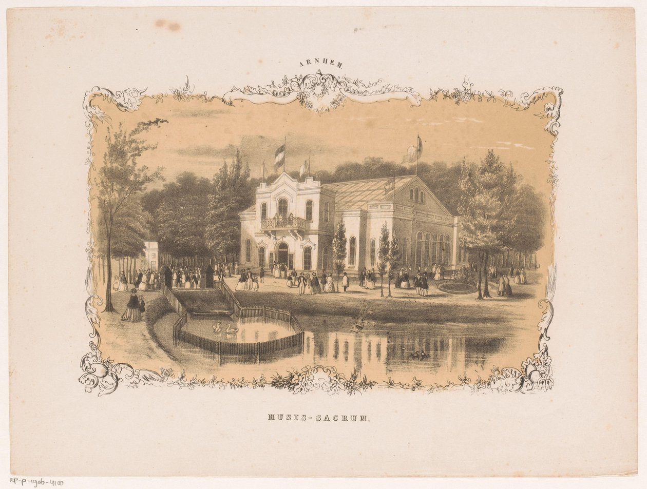Udsigt over Arnhems koncertsal Musis sacrum (titel på objekt) Arnhem (serietitel på objekt) af Hendrik Wilhelmus Last (attributed to)