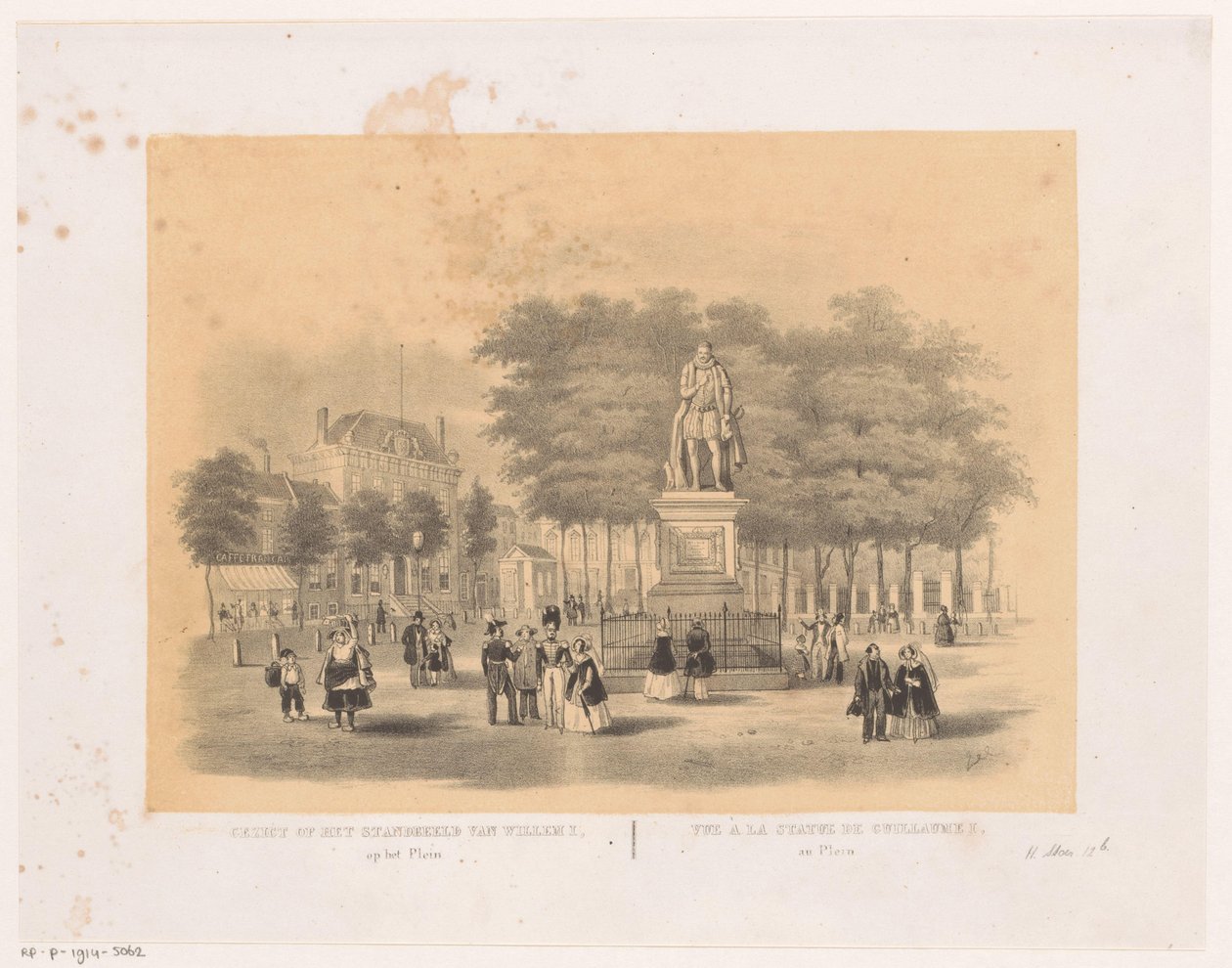 Udsigt over Plein i Haag med statue af Willem I Udsigt over statuen af ​​William I på pladsen (titel på objekt) af Hendrik Wilhelmus Last (attributed to)