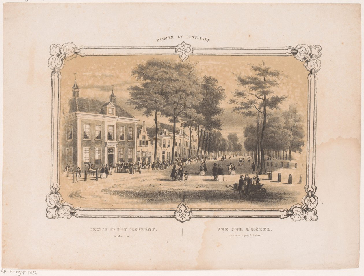 Udsigt over et hotel i Haarlem Udsigt over logi i den Hout (titel på objekt) Haarlem og omegn (serietitel på objekt) af Hendrik Wilhelmus Last