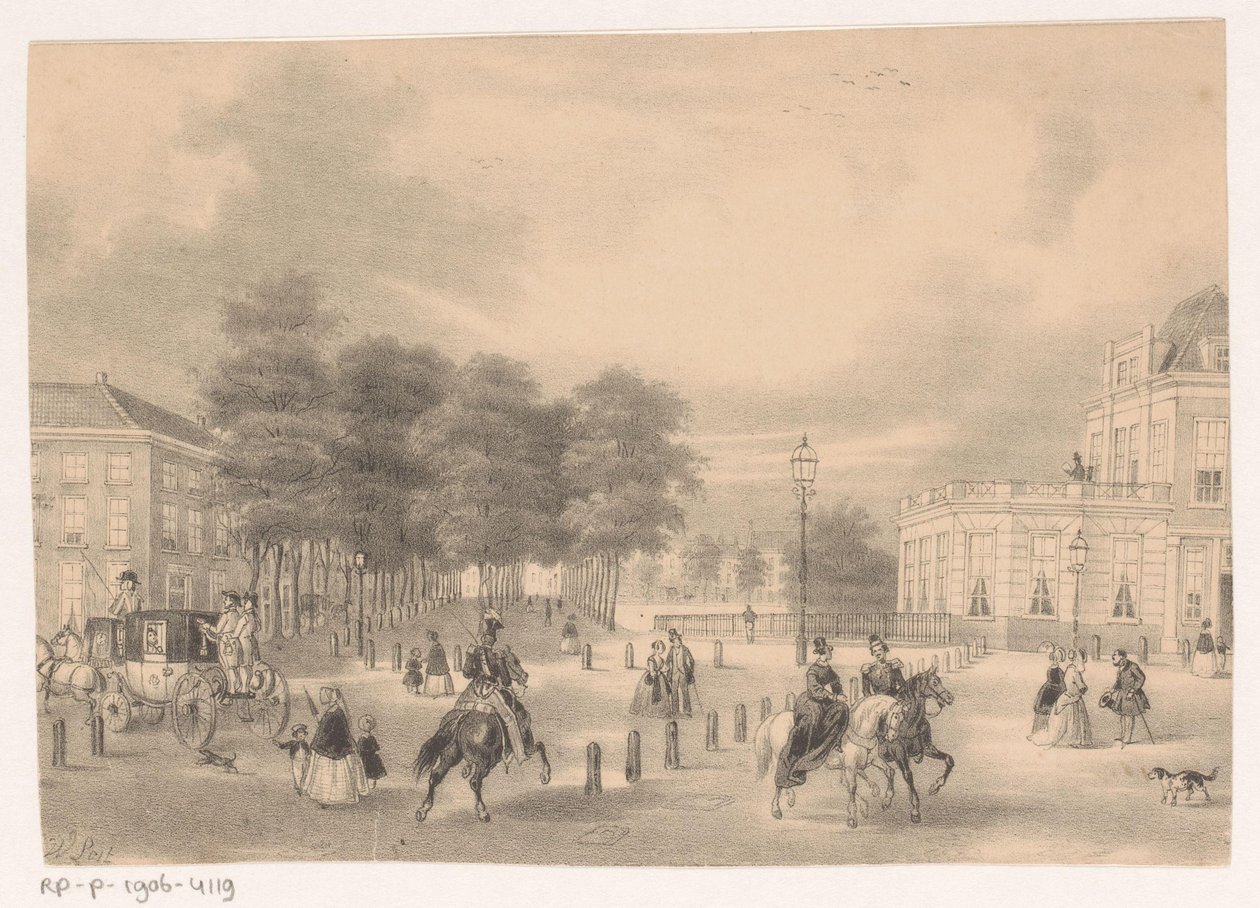 Udsigt fra stedet til Vijverberg i Haag af Hendrik Wilhelmus Last