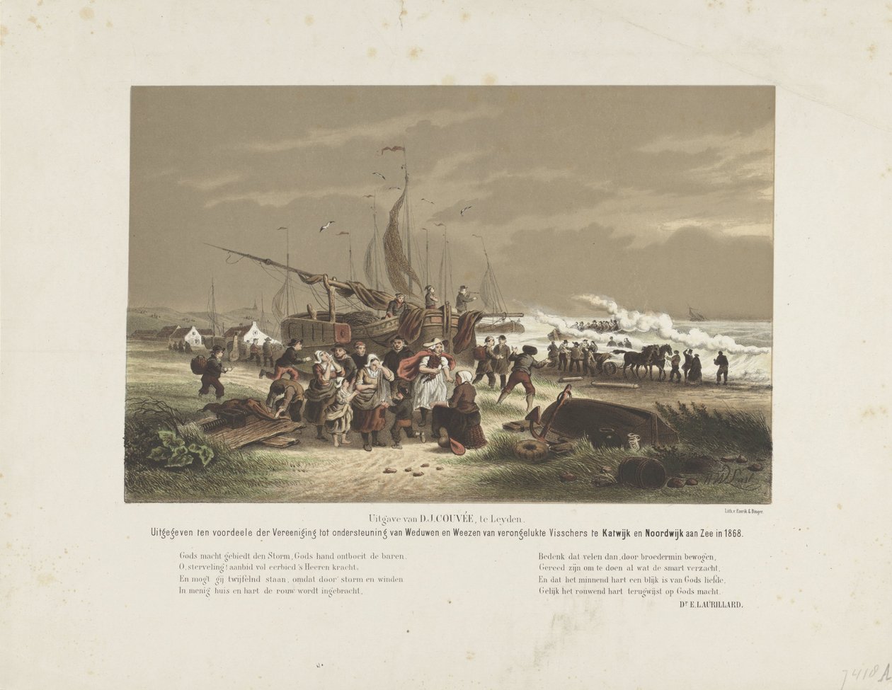 Strandscene med sørgende fiskerkoner, 1868 af Hendrik Wilhelmus Last