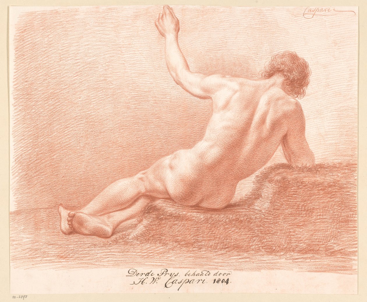 Siddende nøgen mand, set bagfra (3. præmie 1804) af Hendrik Willem Caspari