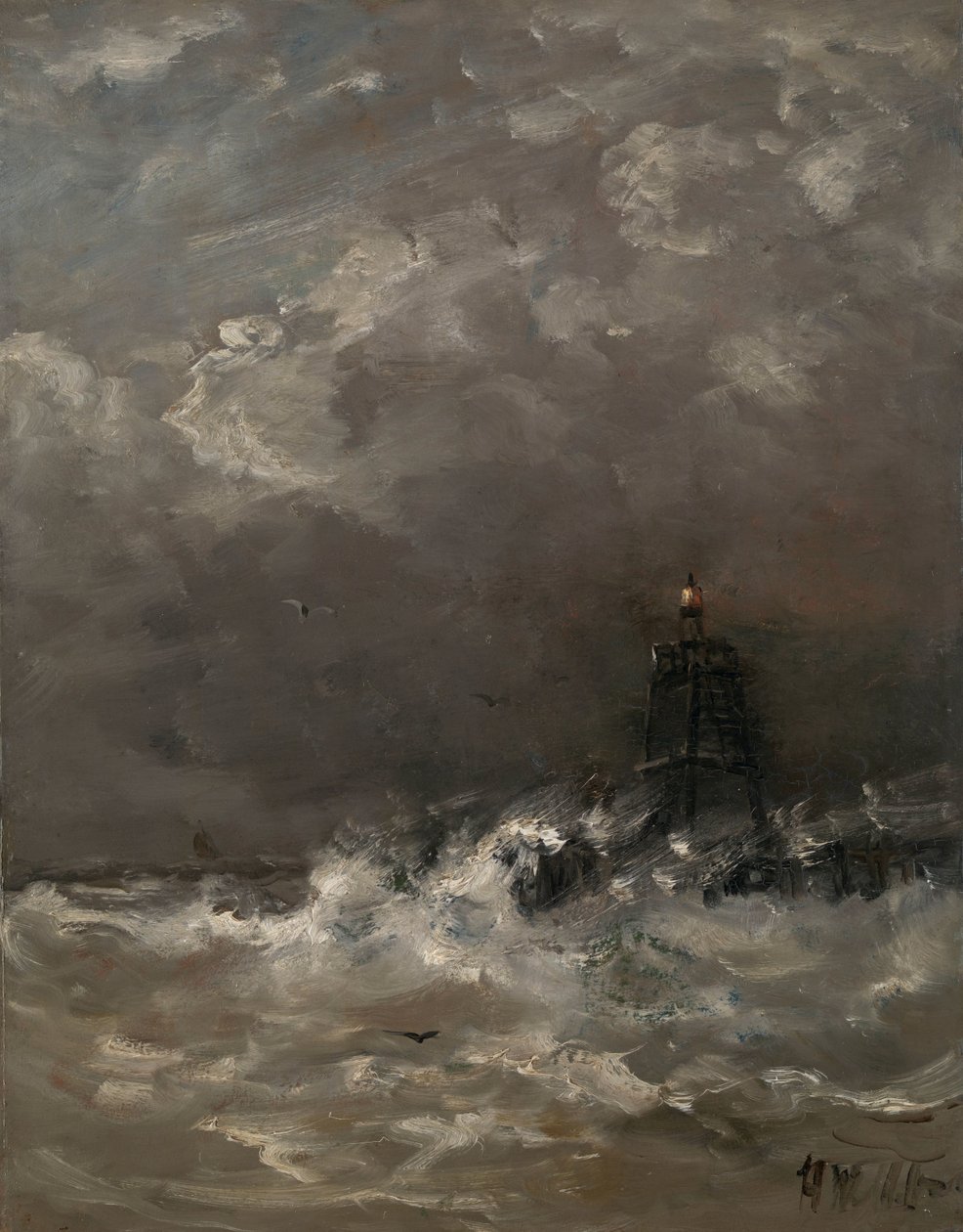 Fyrtårn i Breaking Waves Fyrtårn i brændingen af Hendrik Willem Mesdag (signed by artist)