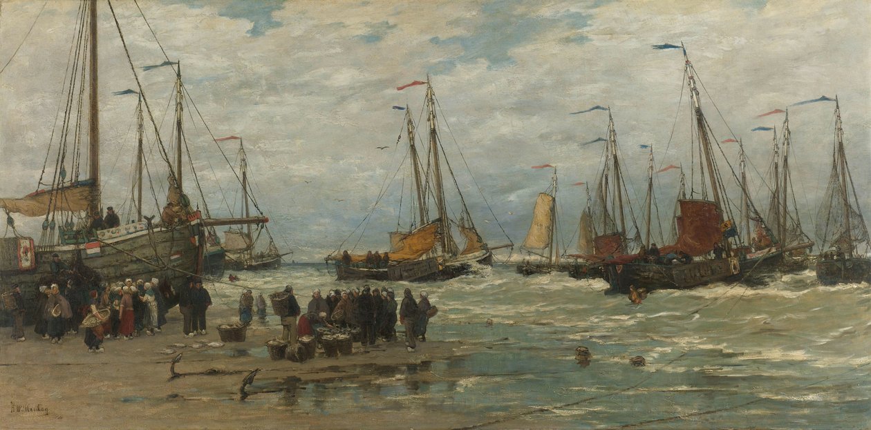 Fishing Pinks i Breaking Waves Pinken in de branding af Hendrik Willem Mesdag